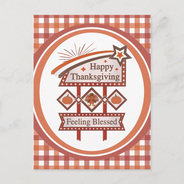 Happy Thanksgiving Feeling Blessed Retro Sign Postcard (Front)