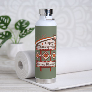 Happy Thanksgiving Feeling Blessed Retro Sign Water Bottle