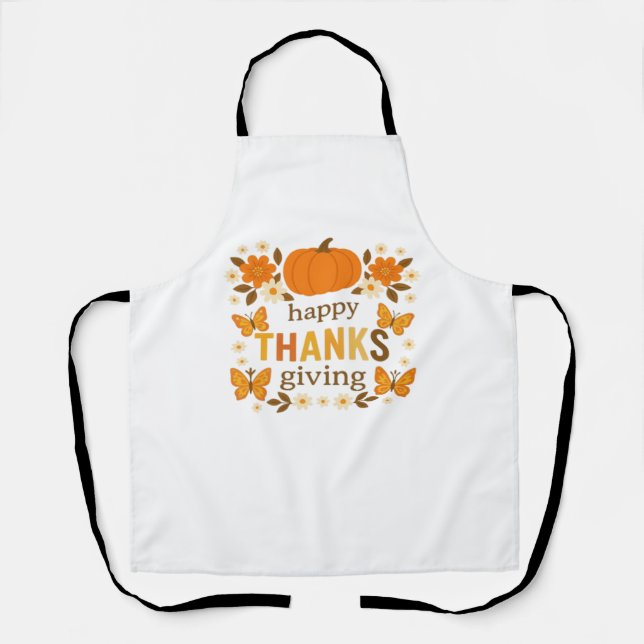 Happy Thanksgiving Floral Pumpkin Classic T-Shirt Apron (Front)