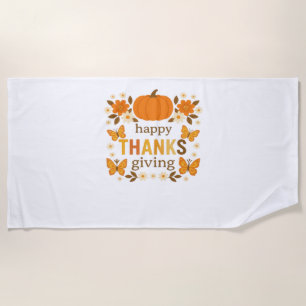 Happy Thanksgiving Floral Pumpkin Classic T-Shirt Beach Towel