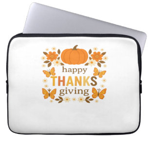 Happy Thanksgiving Floral Pumpkin Classic T-Shirt Laptop Sleeve