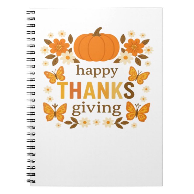 Happy Thanksgiving Floral Pumpkin Classic T-Shirt Notebook (Front)