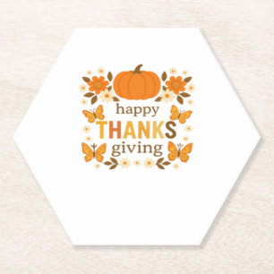 Happy Thanksgiving Floral Pumpkin Classic T-Shirt Paper Coaster