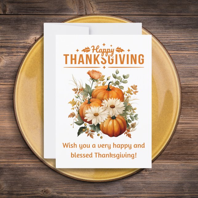 happy thanksgiving floral pumpkins elegant  holiday card (Creator Uploaded)