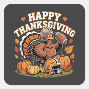 Happy Thanksgiving Football Turkey Square Sticker