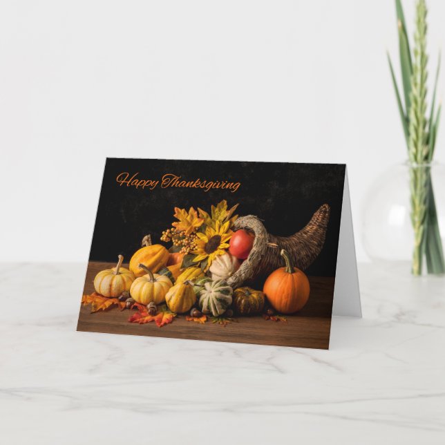 Happy Thanksgiving For Anyone Beautiful Cornucopia Holiday Card (Front)