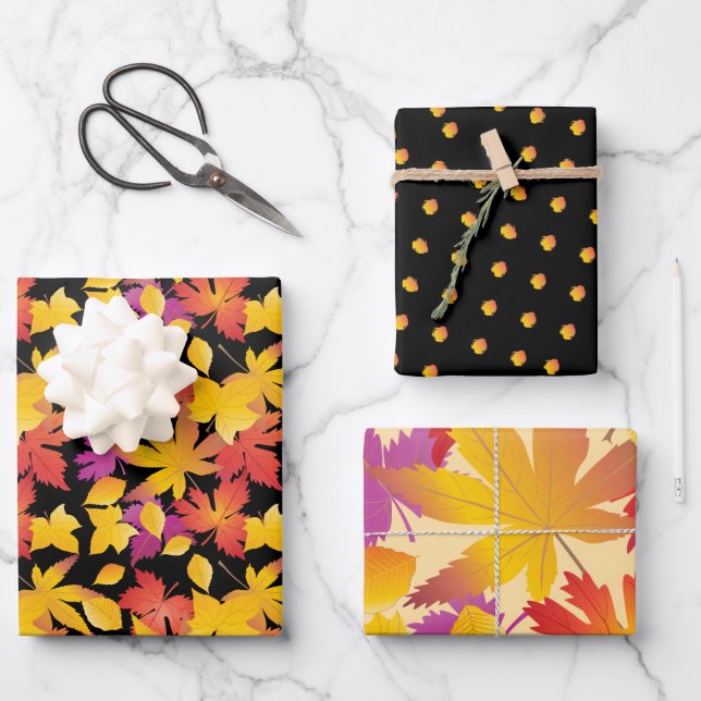 Happy Thanksgiving! Friendsgiving Fall leaves Wrapping Paper Sheet (Front)