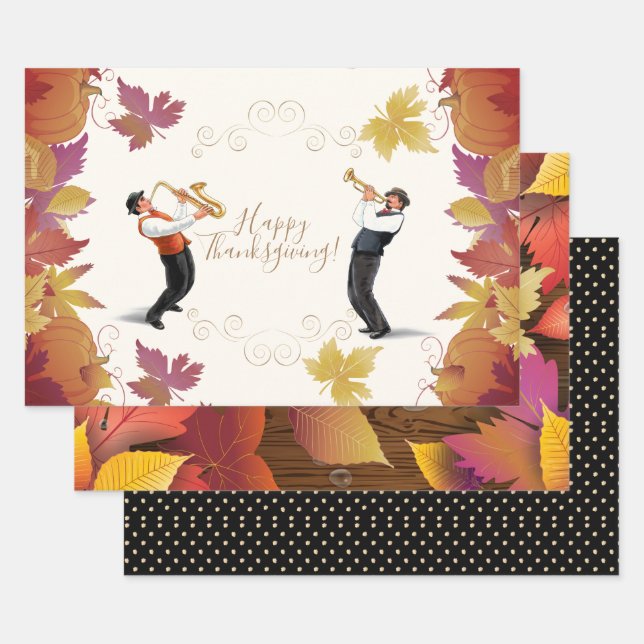 Happy Thanksgiving! Friendsgiving JAZZ Retro Party Wrapping Paper Sheet (Set)