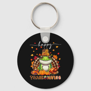 Happy Thanksgiving Frog Costume Turkey Fall Leaves Key Ring
