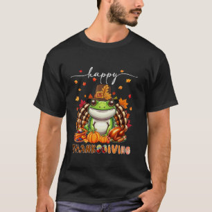 Happy Thanksgiving Frog Costume Turkey Fall Leaves T-Shirt
