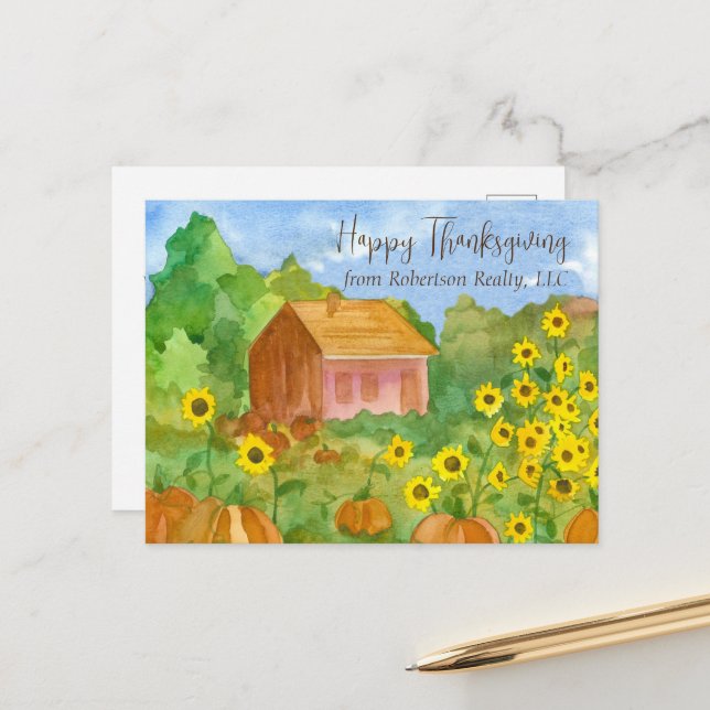 Happy Thanksgiving from Realtor House Sunflowers  Postcard (Front/Back In Situ)