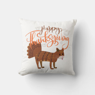Happy Thanksgiving Funny Cat Turkey Cushion