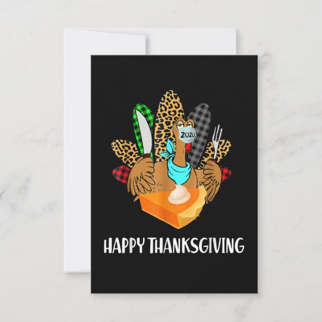 Happy Thanksgiving Funny Leopard Plaid Turkey Love Thank You Card (Front)
