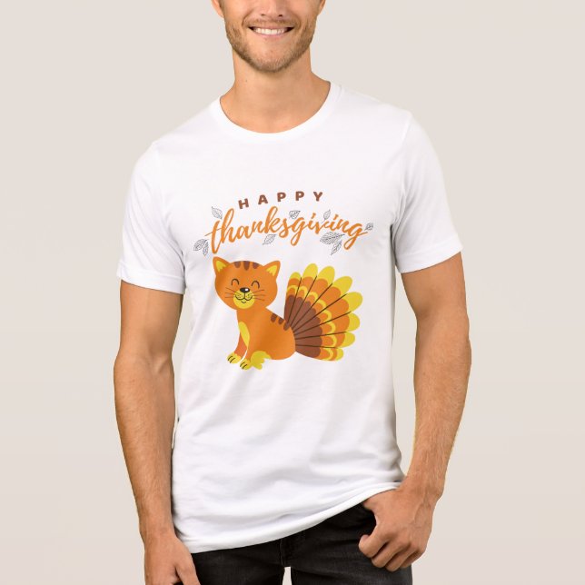 Happy Thanksgiving Funny Modern Cat Humour Tri-Blend Shirt (Front)