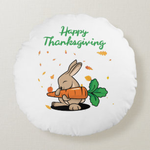 Happy Thanksgiving Funny Rabbit Round Cushion