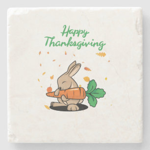 Happy Thanksgiving Funny Rabbit Stone Coaster
