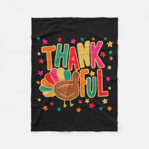 Happy Thanksgiving Funny Thankful Turkey Pumpkin F Fleece Blanket