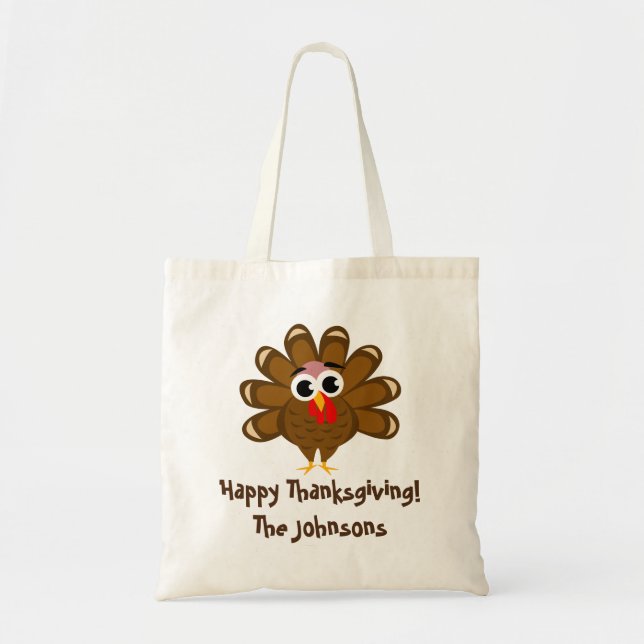 Happy Thanksgiving funny turkey cartoon custom Tote Bag (Front)