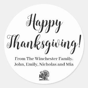 Happy Thanksgiving funny turkey custom script cute Classic Round Sticker