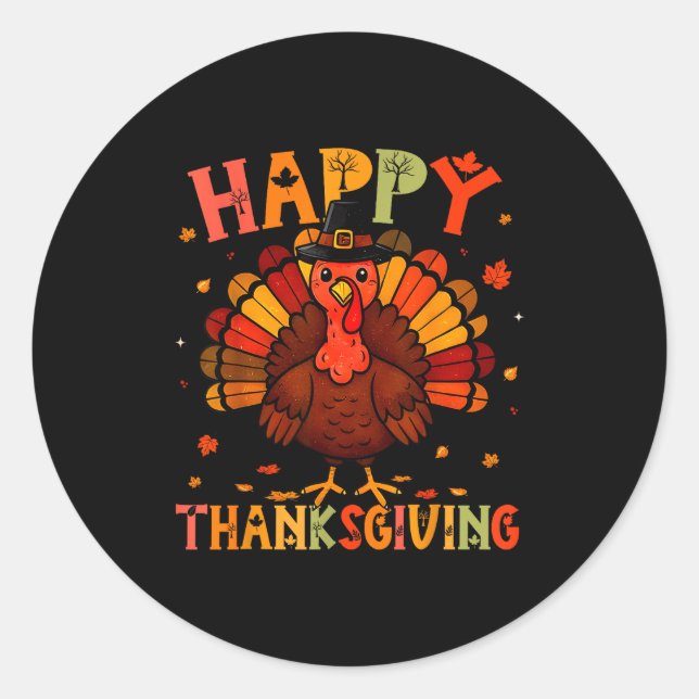 Happy Thanksgiving Funny Turkey Day Family Dinner  Classic Round Sticker (Front)