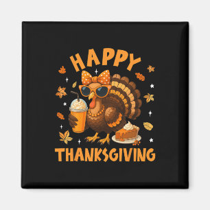 Happy Thanksgiving Funny Turkey Drinking Coffee Bo Magnet