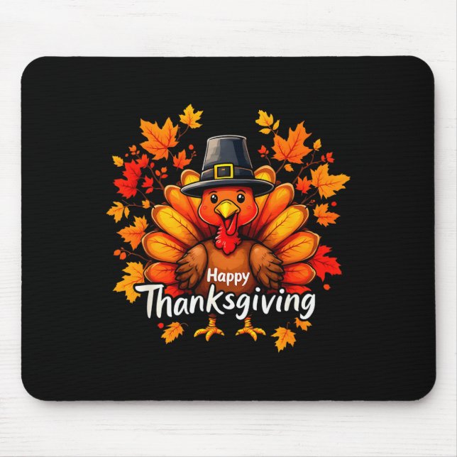 Happy Thanksgiving Funny Turkey Family Dinner Than Mouse Pad (Front)