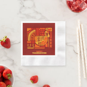Happy Thanksgiving Geometric Coined Cocktail Napkin
