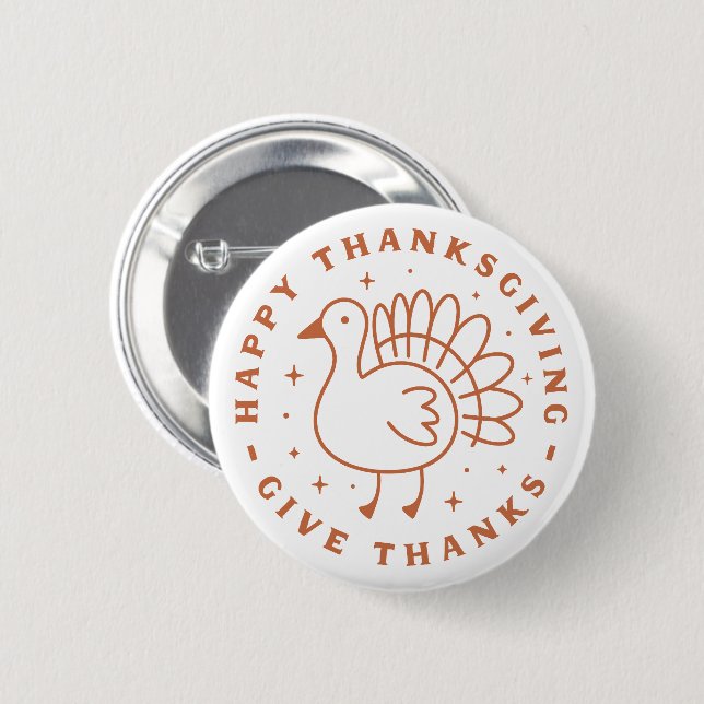 Happy thanksgiving give thanks cute turkey 6 cm round badge (Front & Back)