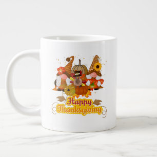 Happy Thanksgiving Gnome Trio Large Coffee Mug