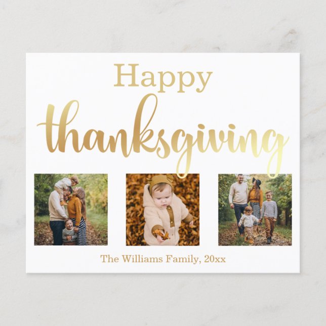 happy thanksgiving gold chic 3 photos collage card (Front)