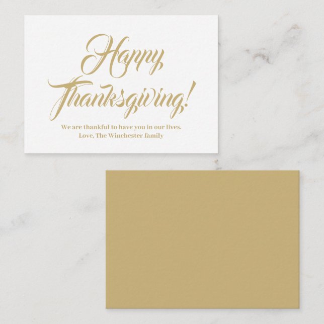 Happy Thanksgiving gold custom script elegant Card (Front/Back)