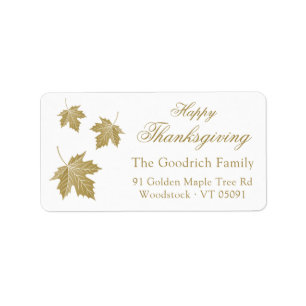Happy Thanksgiving Gold Fall Leaves Return Address Label