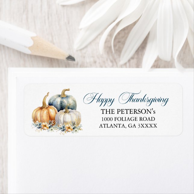 Happy Thanksgiving Gold Pumpkins Return Address Return Address Label (Insitu)