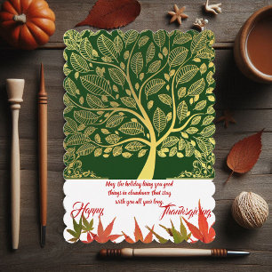 Happy Thanksgiving Gold Tree Of Life Maple Leaves Holiday Card