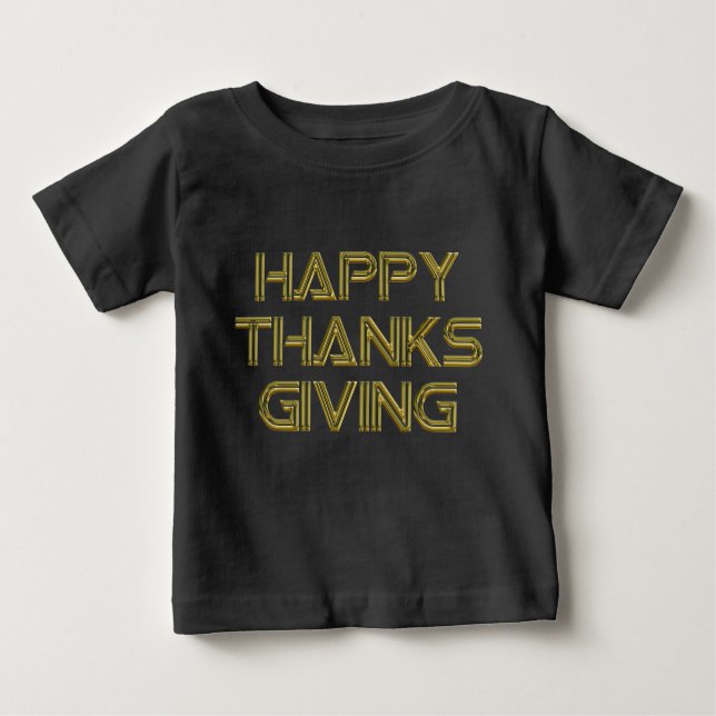Happy Thanksgiving Gold Typography White Elegant Baby T-Shirt (Front)