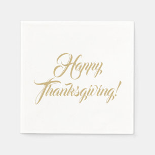 Happy Thanksgiving gold white custom script text Napkin
