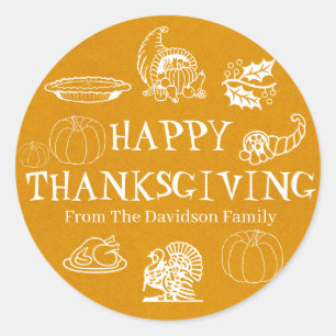 Happy Thanksgiving golden kraft custom gift favour Classic Round Sticker