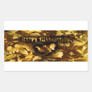 HAPPY THANKSGIVING - Golden Leaves & Turkey Rectangular Sticker