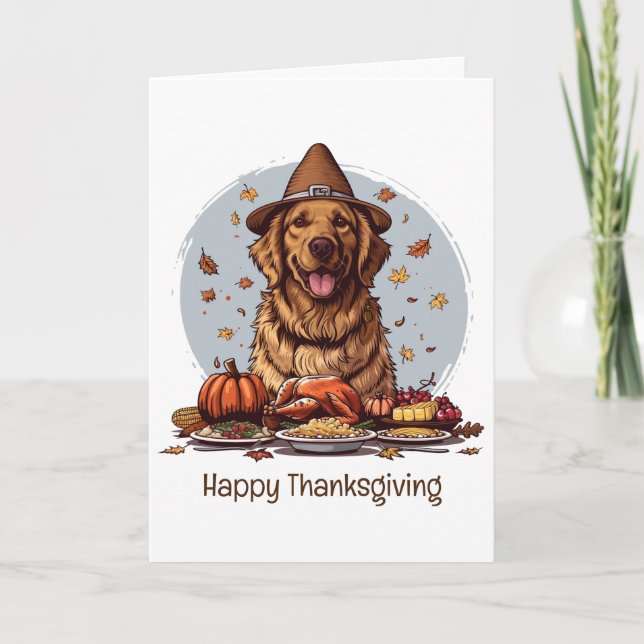Happy Thanksgiving Golden Retriever Dog Holiday Card (Front)