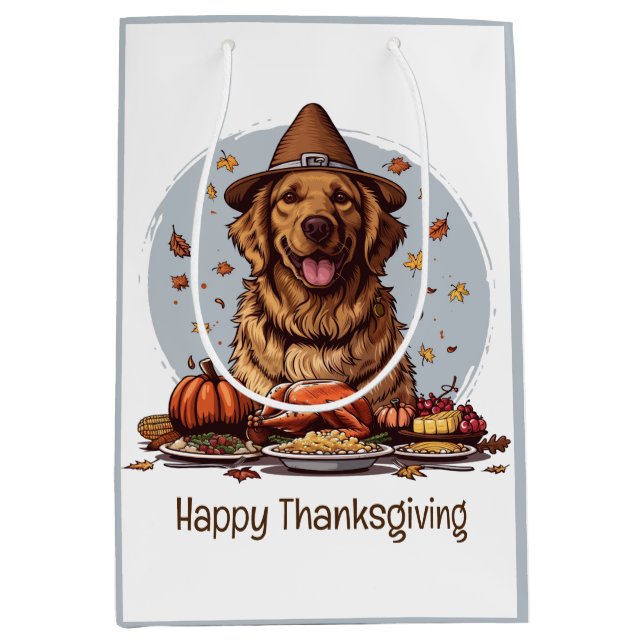 Happy Thanksgiving Golden Retriever Dog Medium Gift Bag (Front)