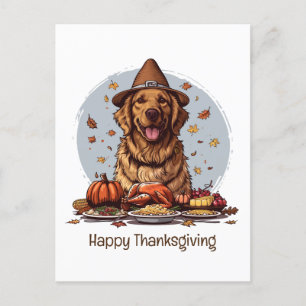Happy Thanksgiving Golden Retriever Dog Postcard