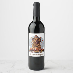 Happy Thanksgiving Golden Retriever Dog Wine Label