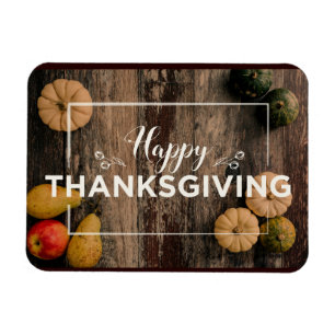 Happy Thanksgiving Gourds on Rustic Wood Magnet
