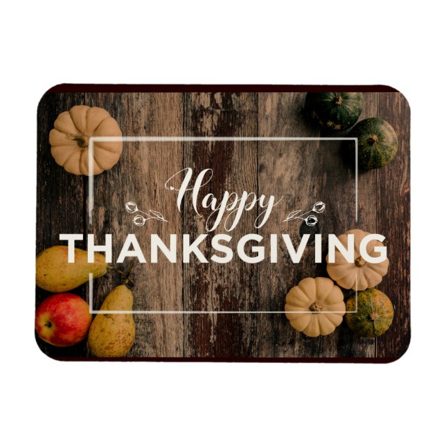Happy Thanksgiving Gourds on Rustic Wood Magnet (Horizontal)