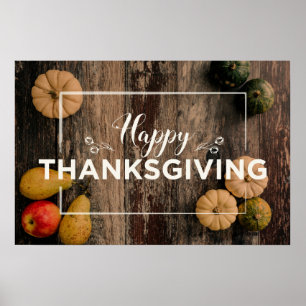 Happy Thanksgiving Gourds on Rustic Wood Poster