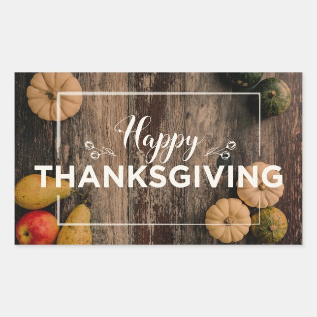 Happy Thanksgiving Gourds on Rustic Wood Rectangular Sticker (Front)