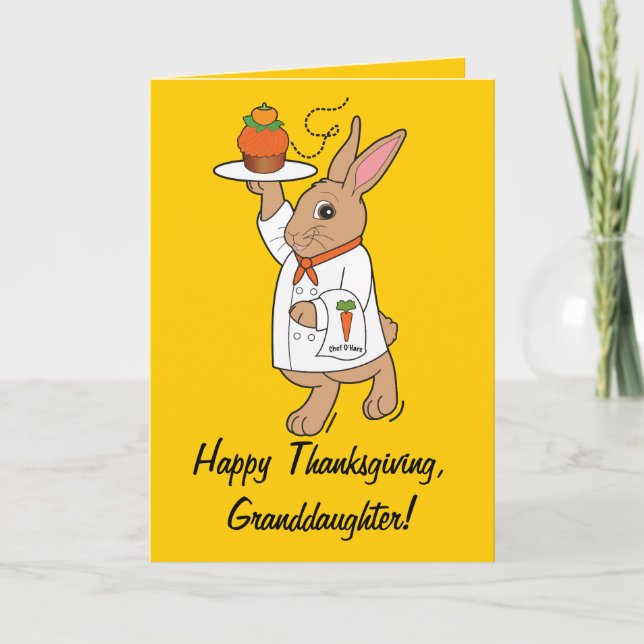 Happy Thanksgiving Granddaughter Bunny and Cupcake Holiday Card (Front)