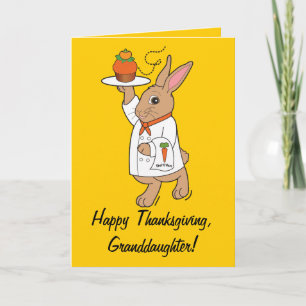 Happy Thanksgiving Granddaughter Bunny and Cupcake Holiday Card