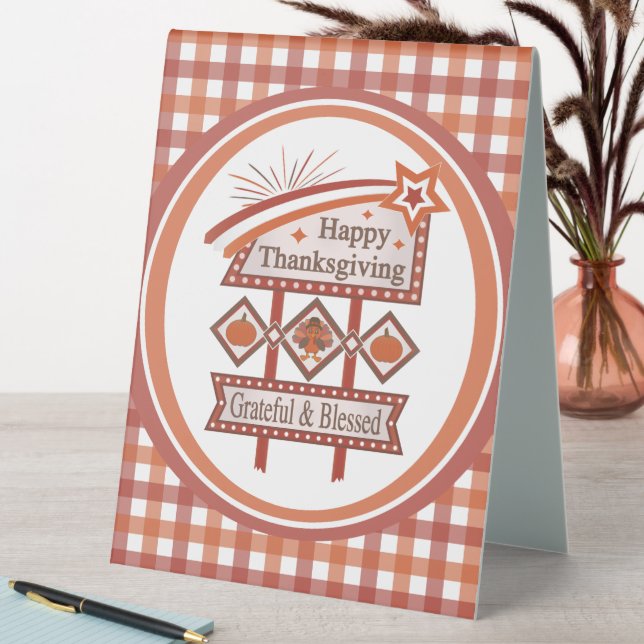 Happy Thanksgiving Grateful & Blessed Retro Sign (In SItu (Table))