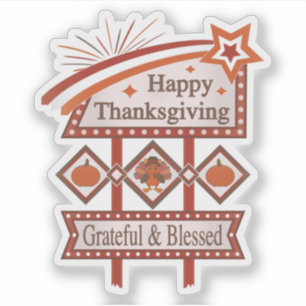 Happy Thanksgiving Grateful & Blessed Retro Sign